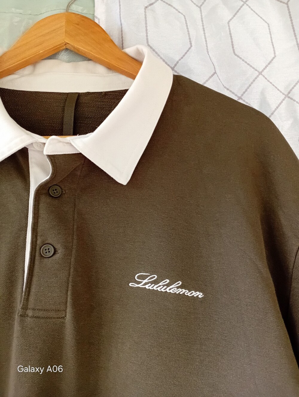 Lululemen Big Logo Energy Men Olive Rugby Polo L/Sleeve Terry Cotton Fall/Winter
